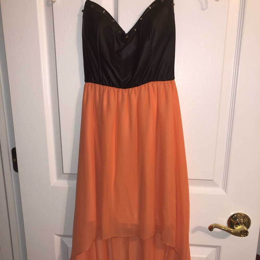 *NEVER WORN* High low faux leather orange dress